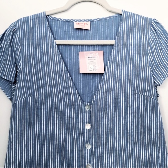 NEW Showpo Don’t Mention It Dress Blue Button 8 - Picture 5 of 11